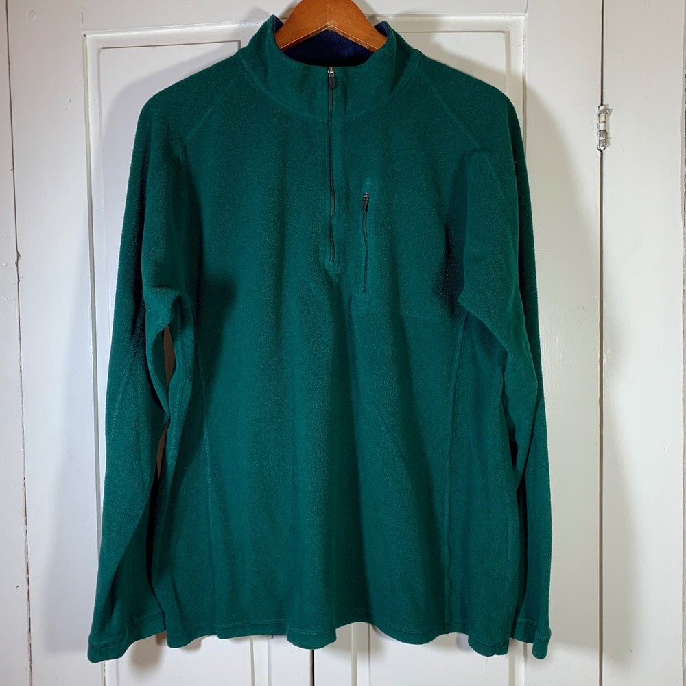 LL Bean Mens Traditional Fit Quarter Zip Fleece Pullover Green Large Tall 280963